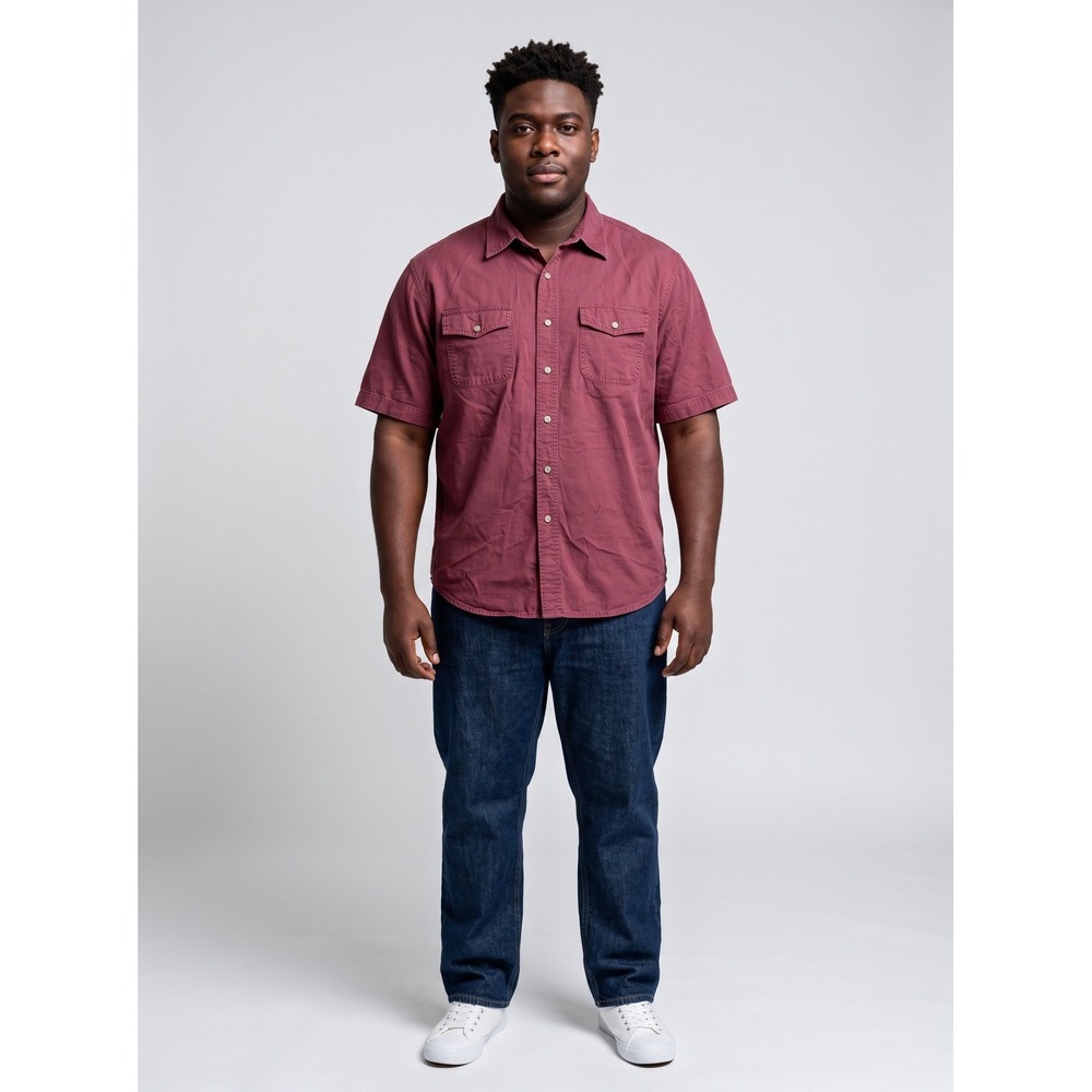 Men's Large Maroon Button Up Shirt Dual Chest Pocket Workwear-inspired Rugged